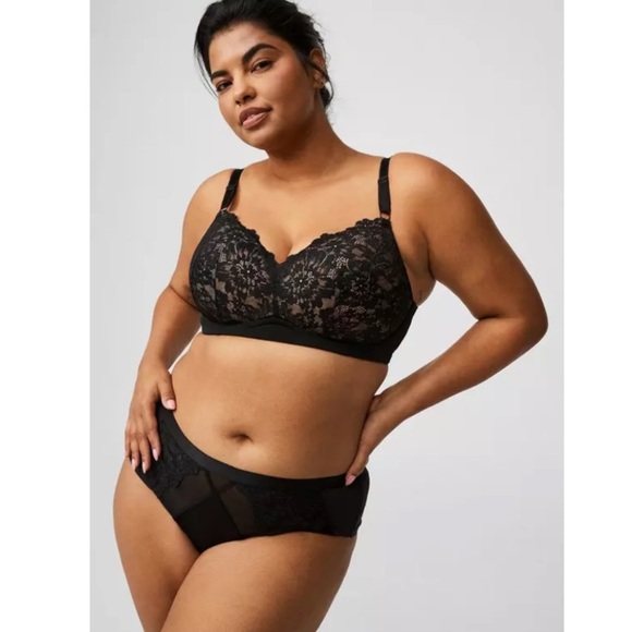 Torrid Dream Wire-Free Push Up Floral Lace Bra Black and Nude Size 42B NWT - Picture 5 of 13